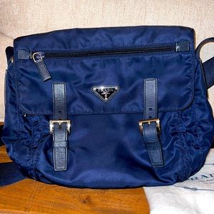Prada Vela Nylon Messenger Bag Crossbody Navy Blue